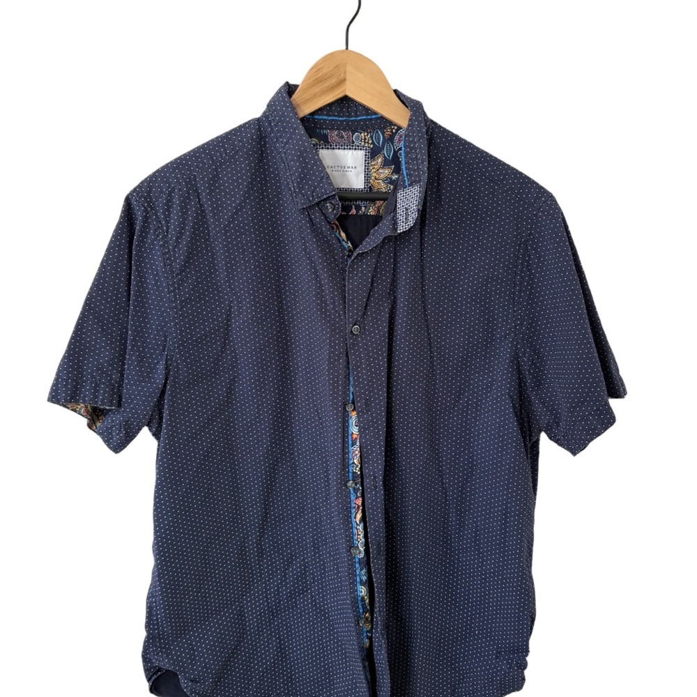 Cactus Man by Ricky Singh Men’s Shirt | Navy Micro-Dot with Paisley Trim